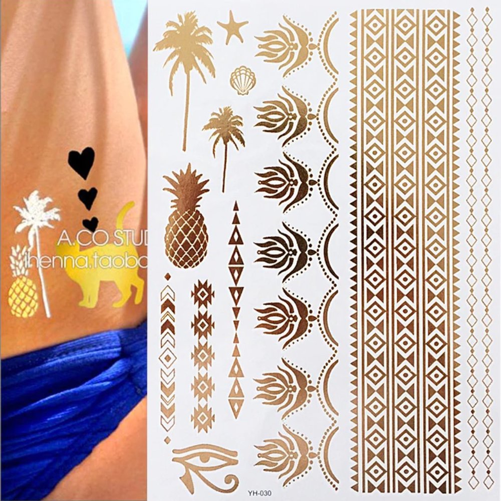 3 sheets Golden Silver Temporary Tattoo - Picture 6 of 12